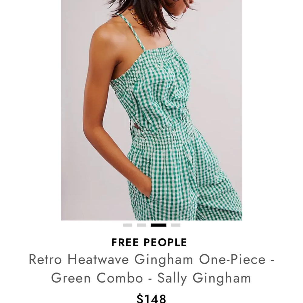 Free people retro heatwave one piece jumpsuit green/white gingham size L - Picture 13 of 13